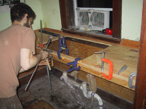 andrew working on the new counter